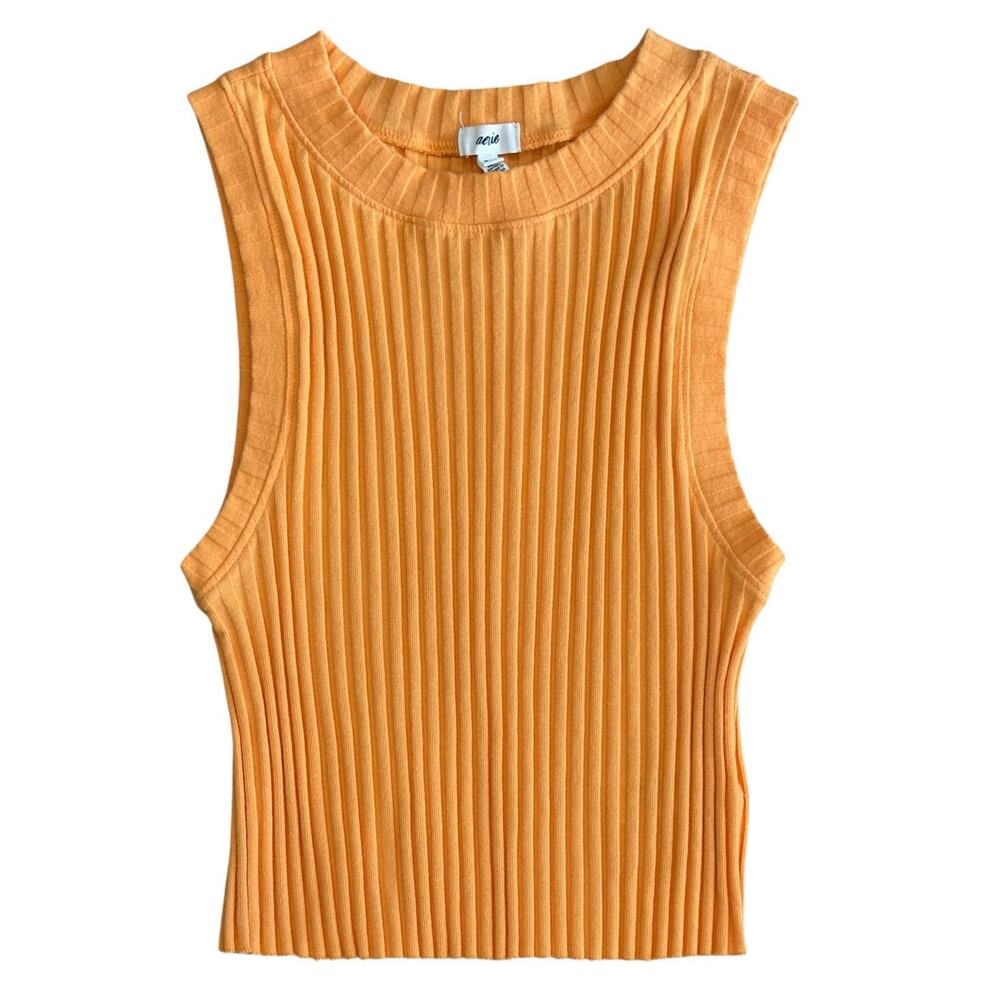 Aerie Womens Orange Ribbed Sleeveless Tank Top Medium